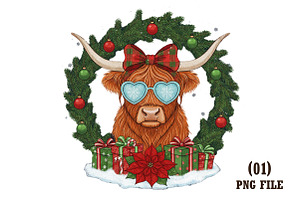Christmas Highland Cow PNG, an Illustration by DreamArtGraphic