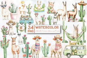 Adorable Summer Llama and Cactus, an Illustration by Designworld