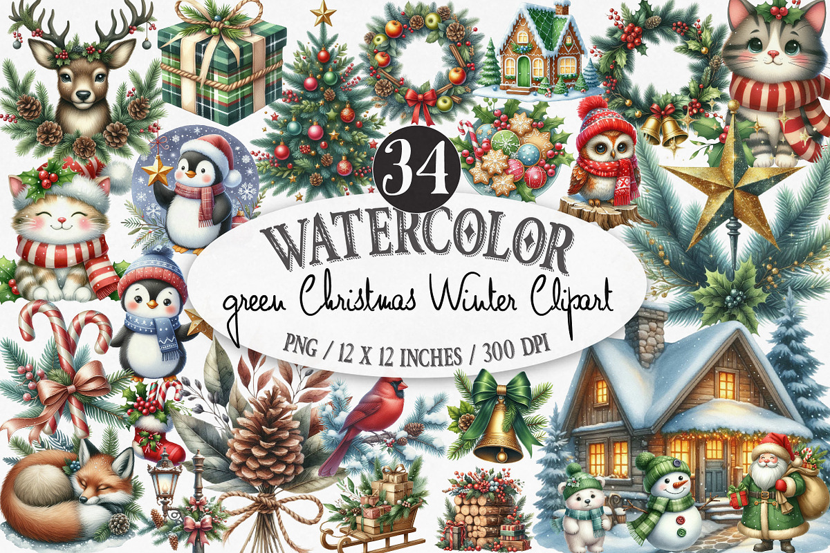 Green Christmas Winter Clipart, an Illustration by Designking (Photo 1 of 5)