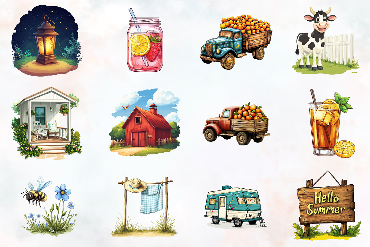 Happy Rustic Summer Clipart, an Illustration by RobertsArt (Photo 3 of 7)