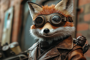 Steampunk Fox in Goggles Brown Leath, an Animal Photo by Pixeness Studio