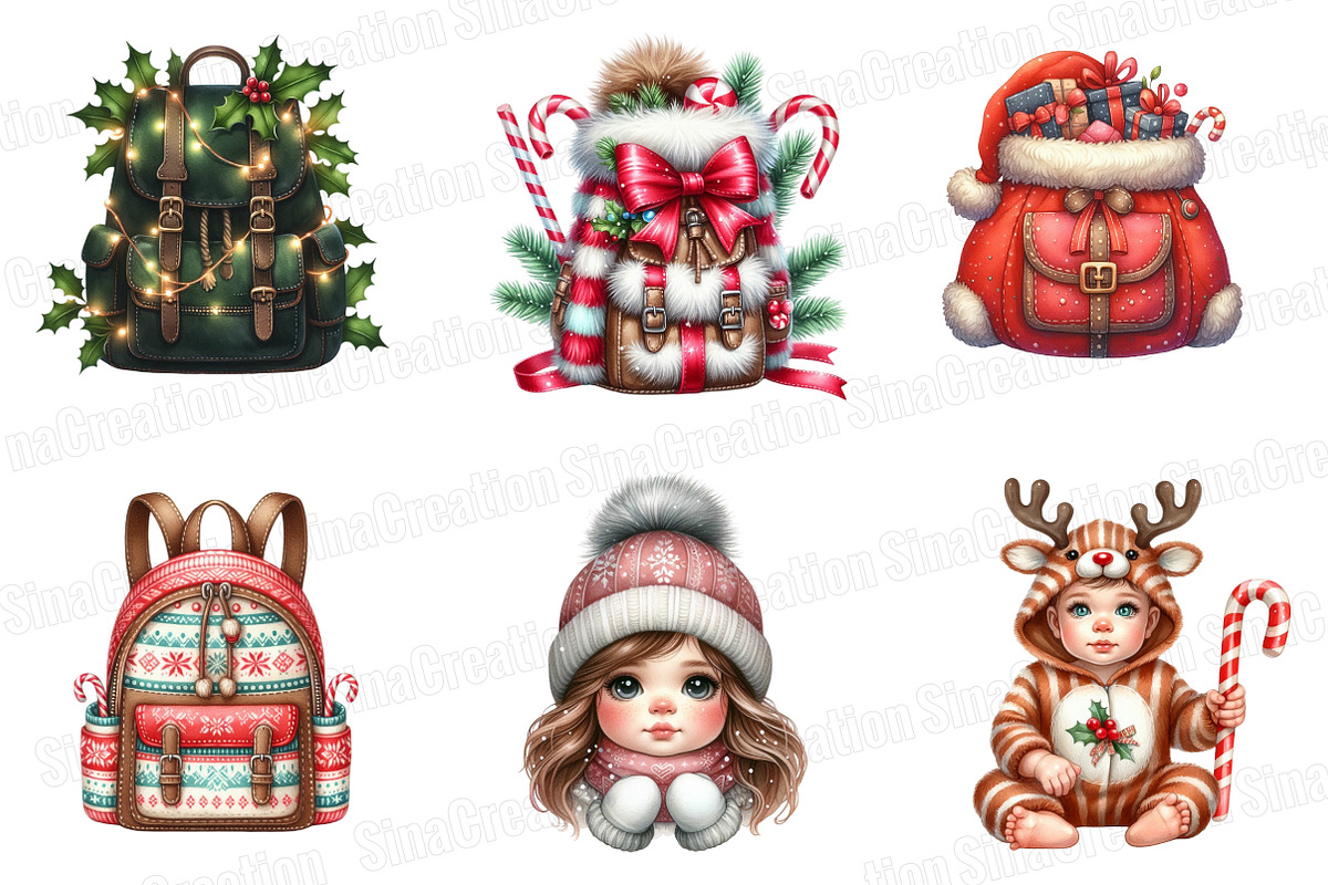 Watercolor Christmas Backpack PNG, an Illustration by SinaCreation (Photo 3 of 7)