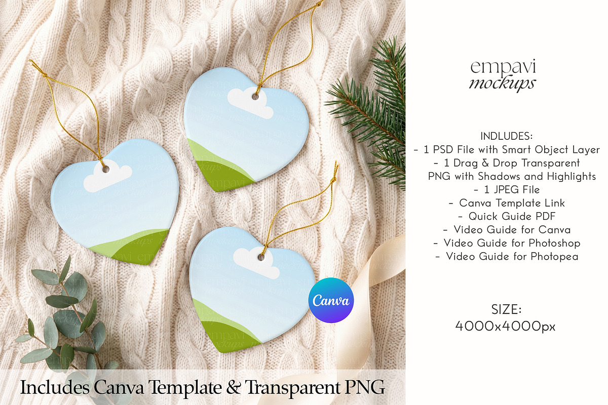 Heart Ornament Mockup Set of 3, a Household Mockup by EmpaviMockups (Photo 3 of 5)