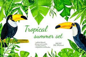 Watercolor tropical leaves