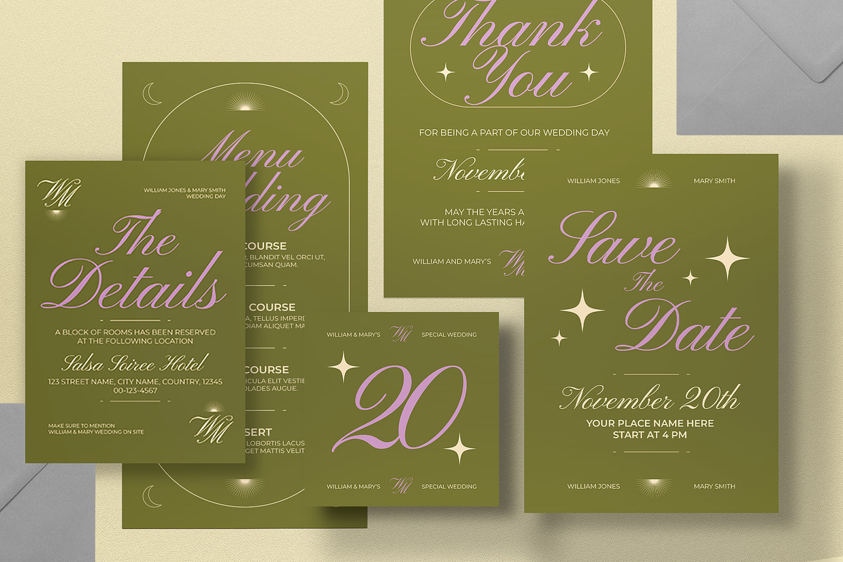 Romantic Wedding Invitation Set, an Invitation Template by graphicook (Photo 2 of 3)