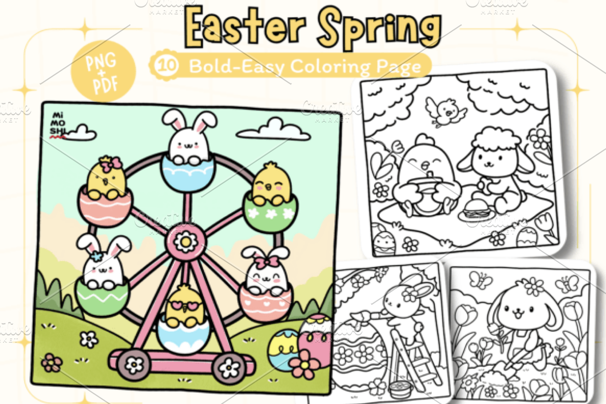 Easter Spring Coloring Pages, a Seasonal Illustration by Design Station (Photo 1 of 4)