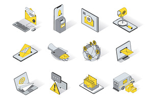 Email Service Isometric Icons