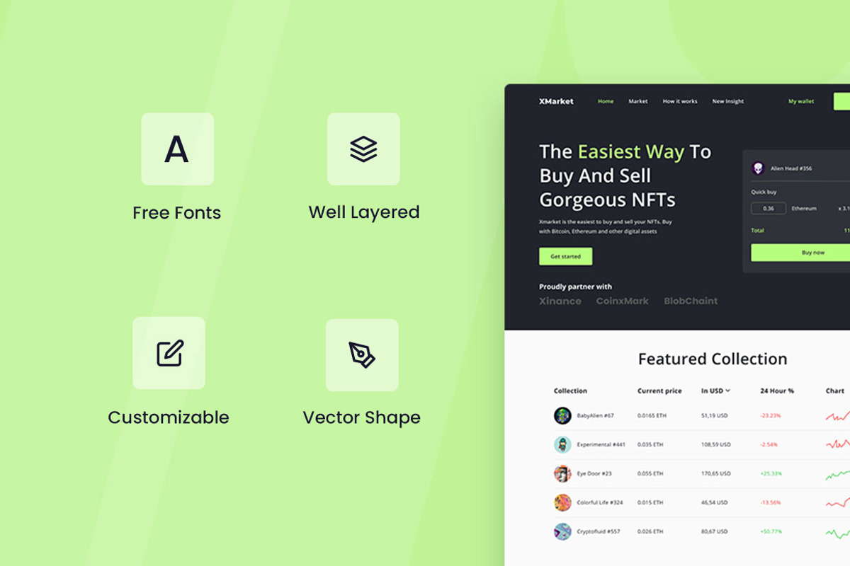 NFT Stocks Web Design, a Wireframe Template by INSPR STD (Photo 3 of 6)