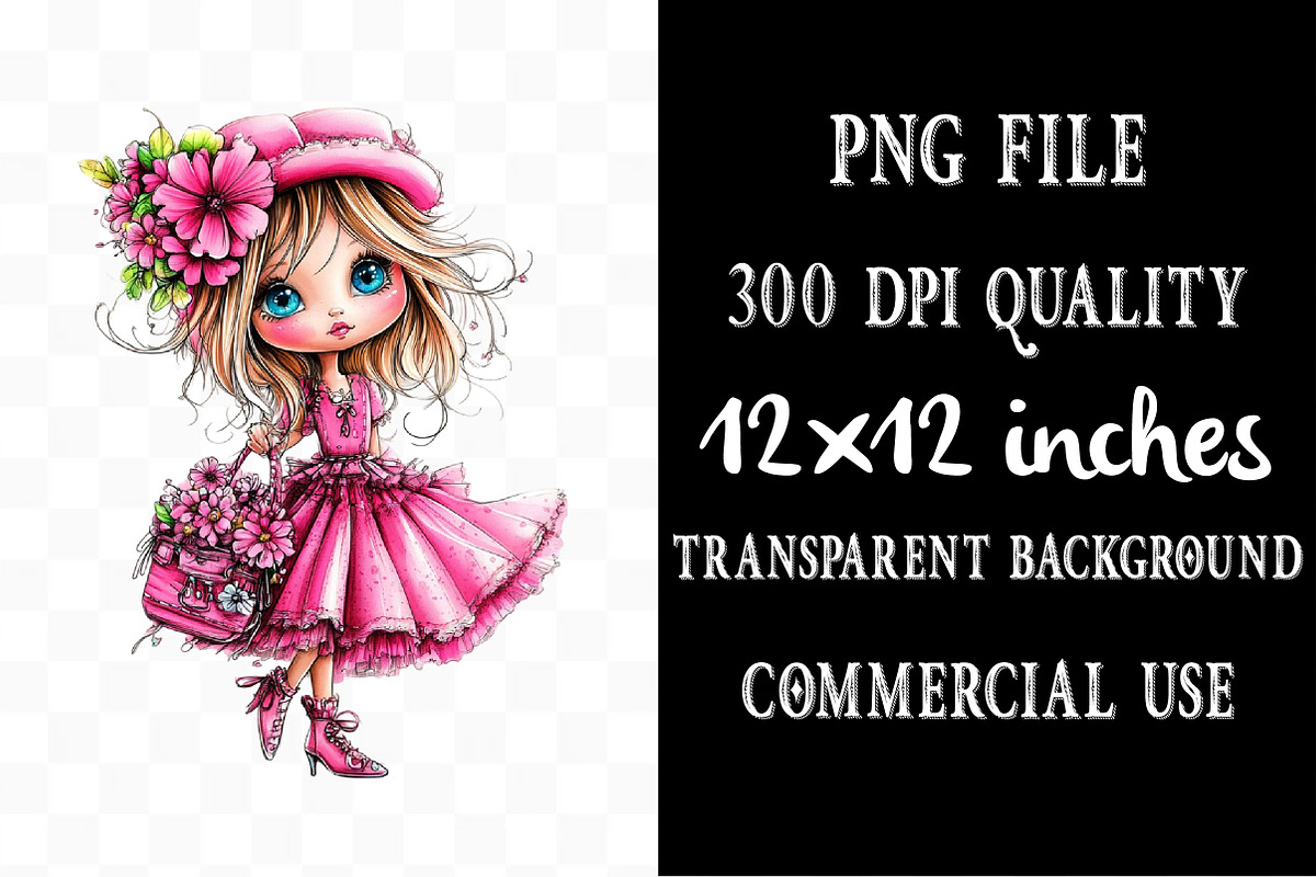 Cute Boho Pink Girl Clipart, a Seasonal Illustration by Designking (Photo 4 of 5)
