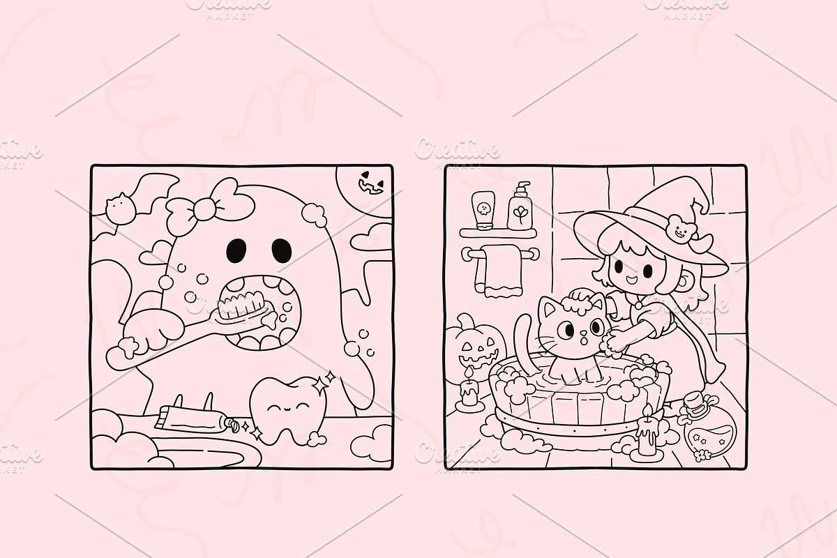 Spooky Halloween Coloring Pages, a Seasonal Illustration by Neon Studio (Photo 2 of 4)