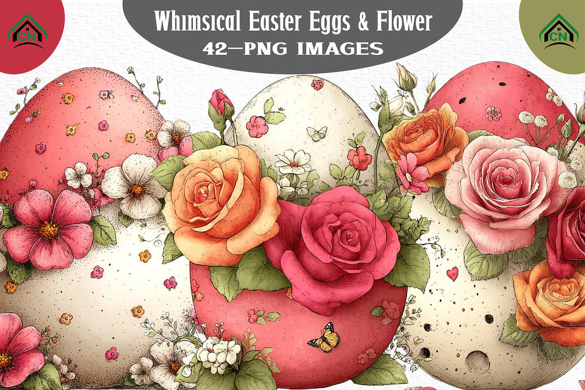 Whimsical Easter Eggs & Flower Png, an Illustration by Craft Nest (Photo 1 of 11)
