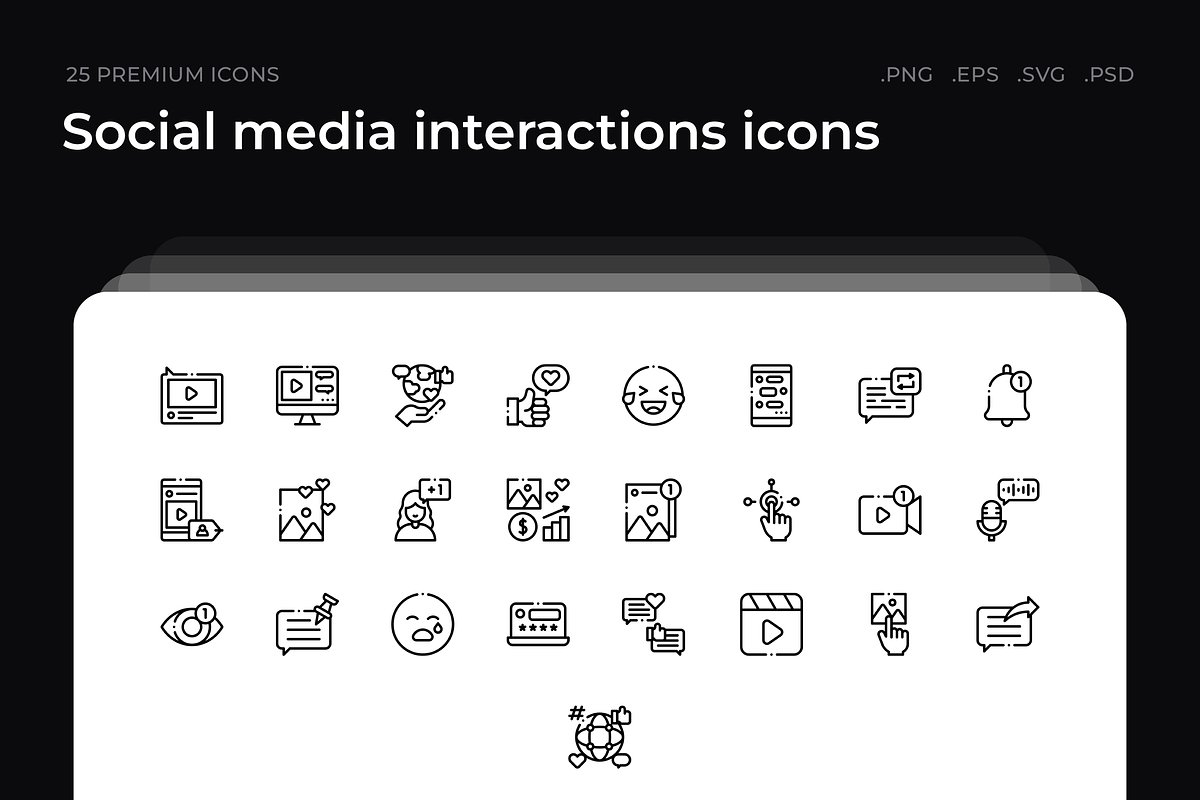 Social media interactions icons, an Outline Icon by Wencory