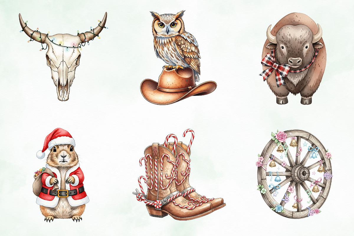 Watercolor Western Christmas Clipart, an Illustration by Creative Art (Photo 4 of 10)