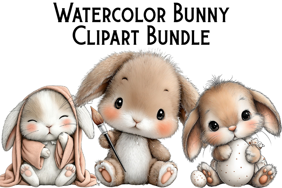 Watercolor Bunny Clipart, an Illustration by Pixels.Craft (Photo 1 of 6)