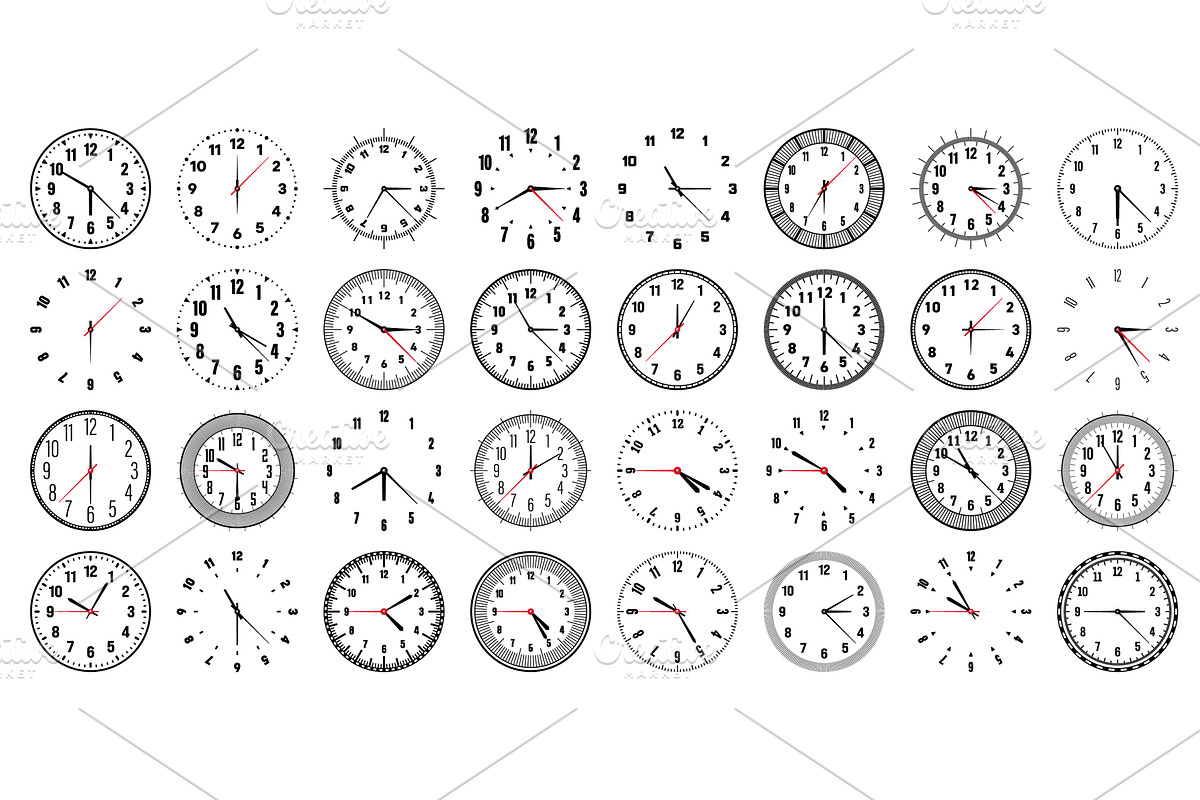Mechanical clock faces with hands, an Object Illustration by 32pixels
