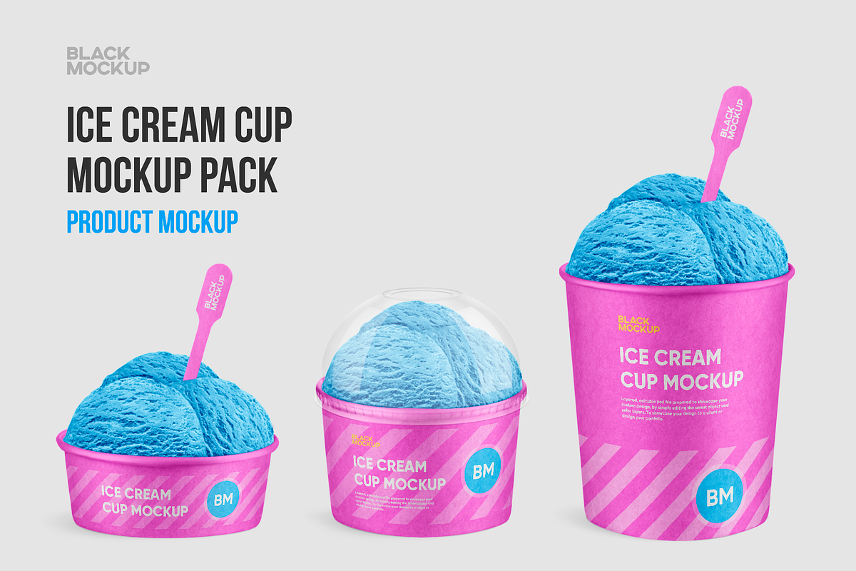 Ice cream cup mockup set, a Cups & Container Mockup by BlackMockup (Photo 1 of 10)