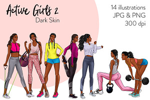 Active Girls 2 - Dark Skin Clipart