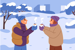 Man and woman in love drink hot, an Illustration by Vectorbuum