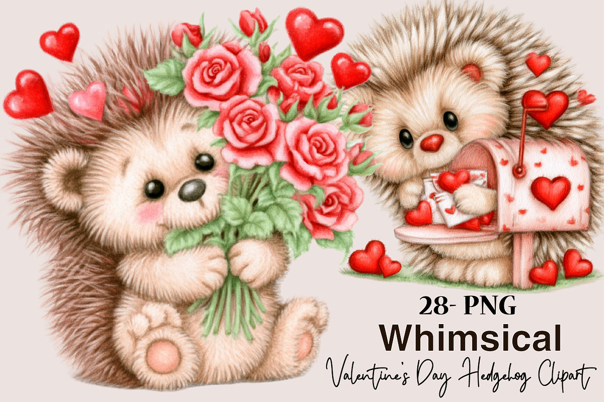 Valentine’s Day Hedgehog Clipart, a Seasonal Illustration by SVGArt (Photo 1 of 5)