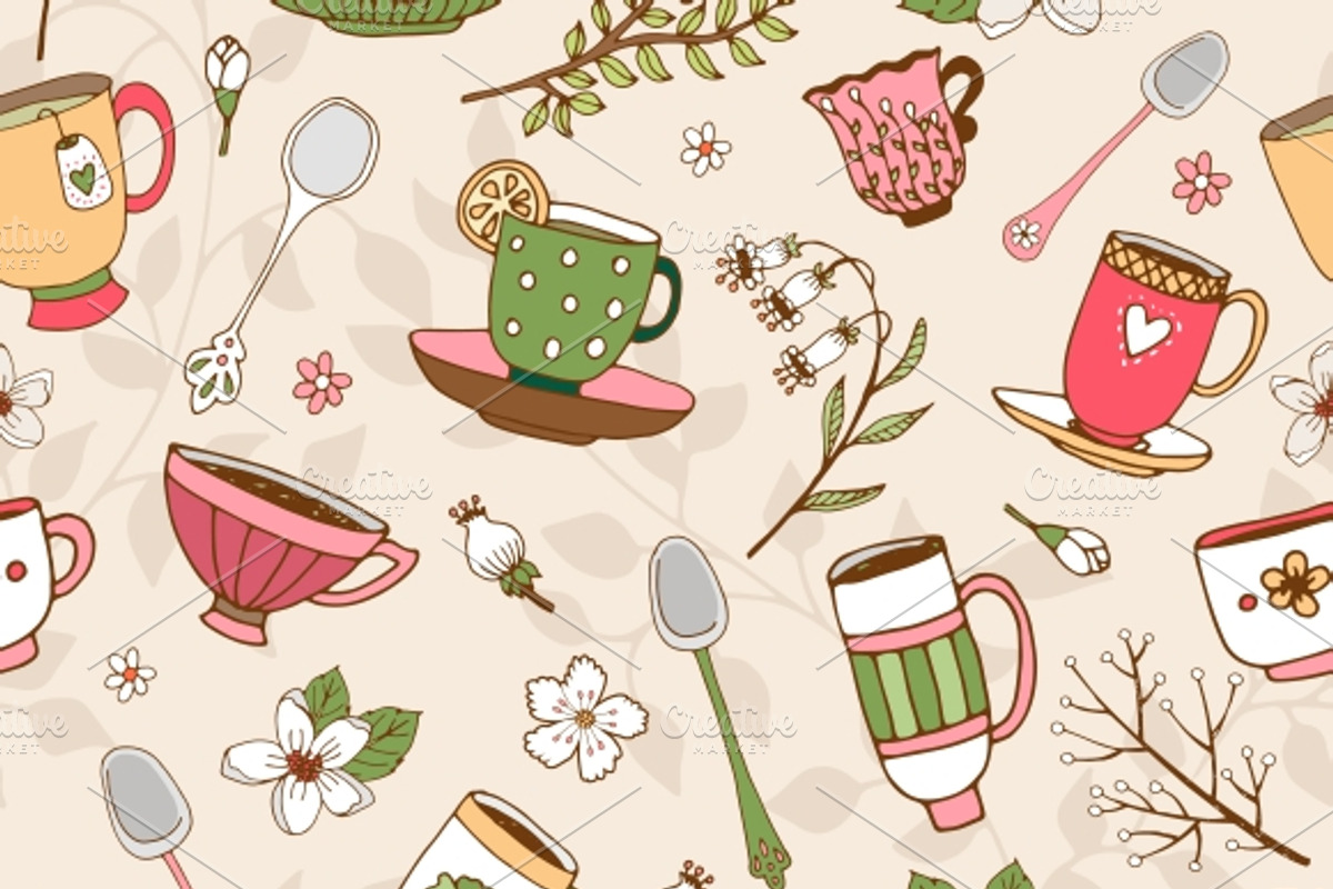 Seamless background of tea cups