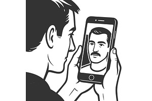 Man Looking at Altered Self on, a Person Illustration by AlexArt