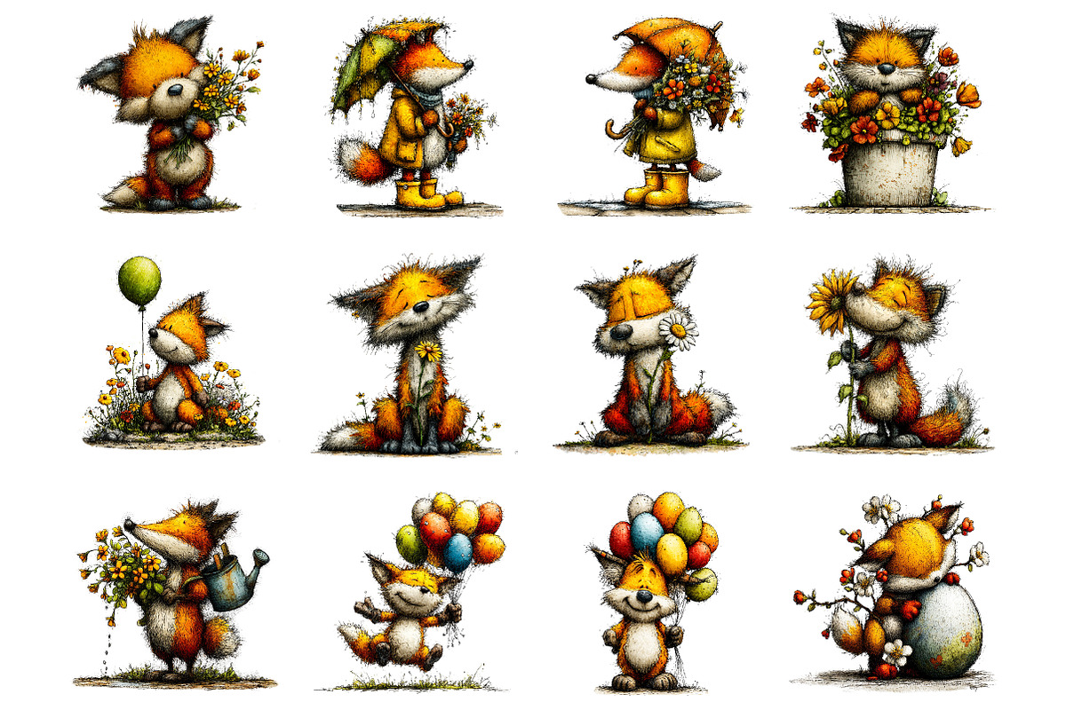 Whimsical spring funny fox clipart, an Illustration by SinaCreation (Photo 9 of 11)