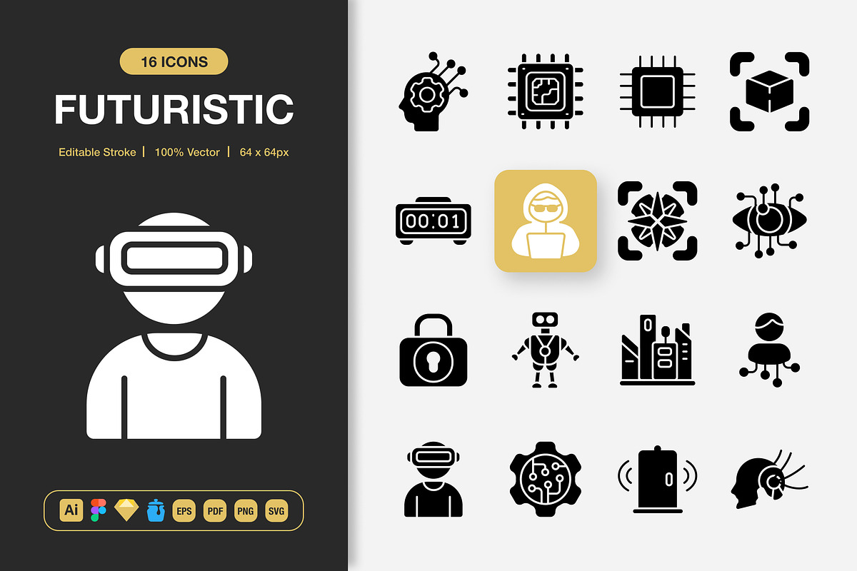 Futuristic Solid Icons, a Solid Icon by Spacepixel Creative