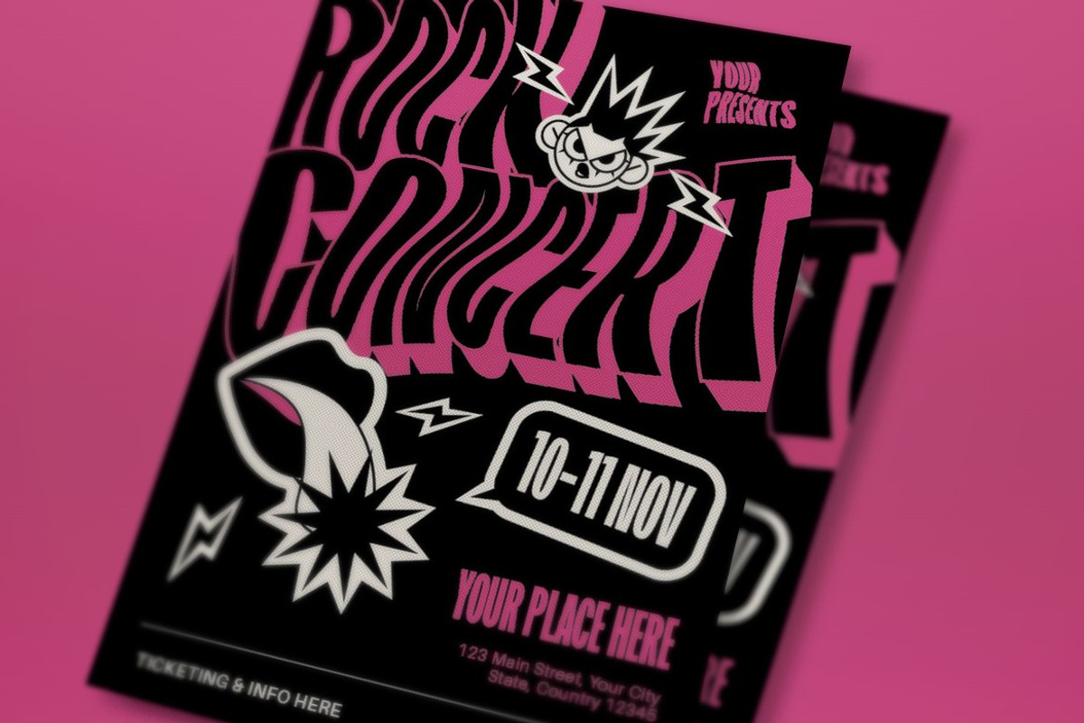 Magenta Pop Rock Concert Flyer Set, a Flyer Template by graphicook (Photo 4 of 6)