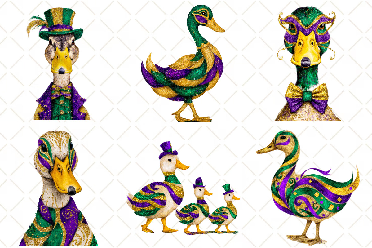Watercolor Mardi Gras Duck Clipart, an Illustration by Black Bird Studio (Photo 3 of 6)