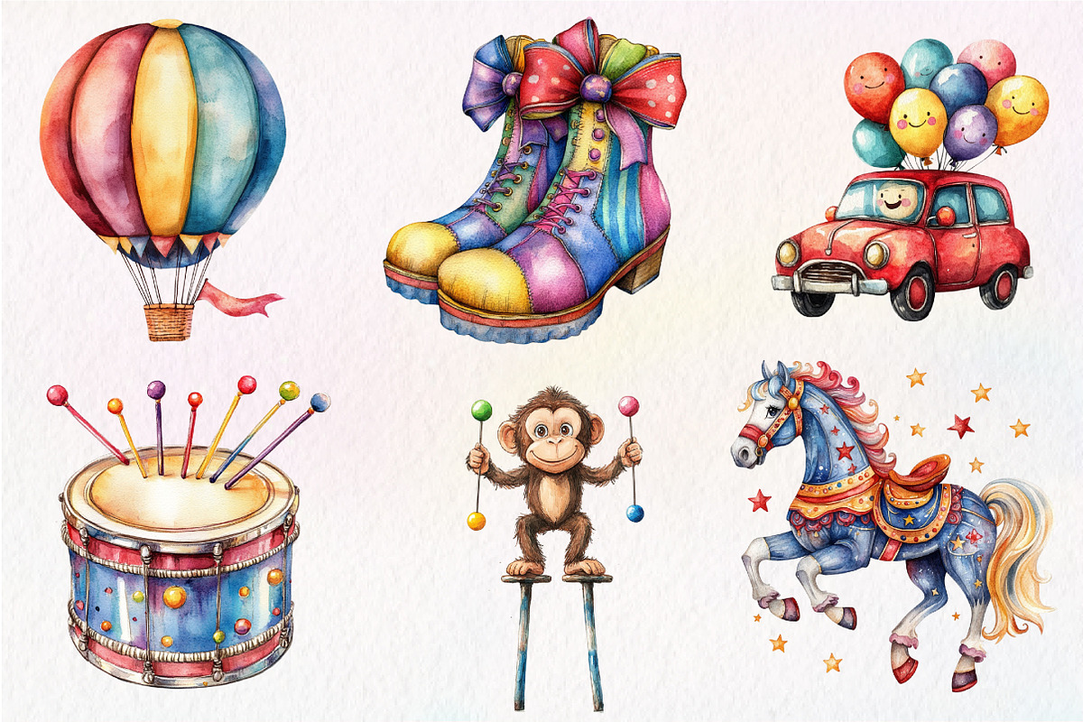 Circus Watercolor Clipart, an Illustration by Dream Creation (Photo 3 of 6)