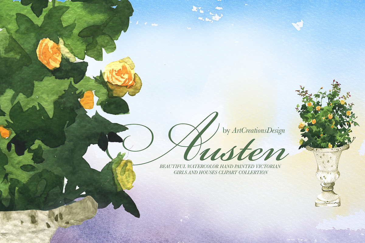 Watercolor Austen Clipart Set, a Person Illustration by ArtCreationsDesign (Photo 16 of 22)