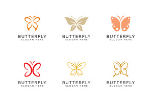 Set Of Butterfly Animal Logo Vector