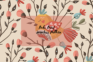 Seamless Boho Birds Pattern Bundle