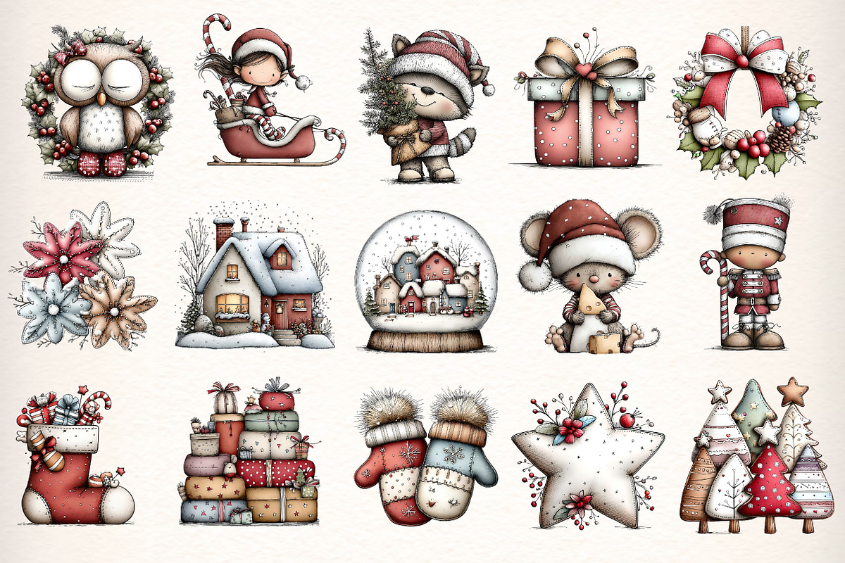Whimsical Christmas Clipart Bundle, an Illustration by Dream Creation (Photo 7 of 7)