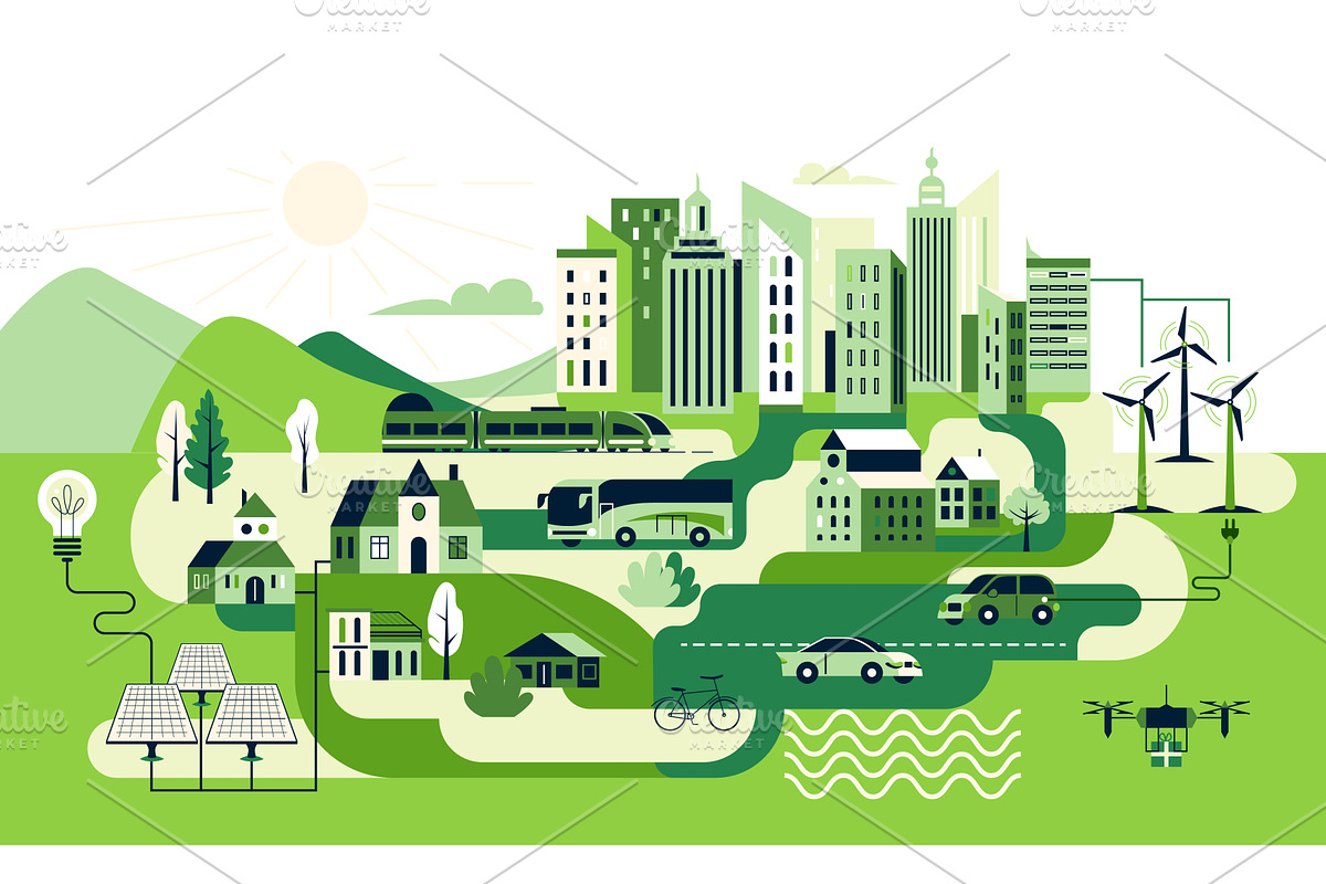 Green city sustainable landscape, an Object Illustration by Zaie