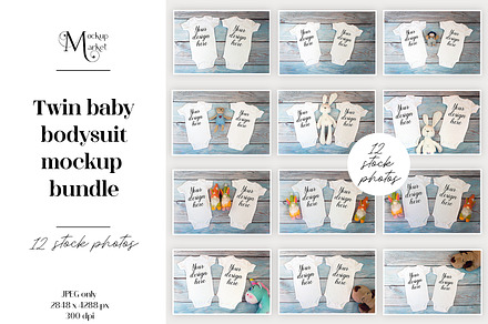 12 twin baby bodysuit Mockup Bundle.