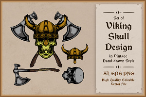 Viking Skull Design Vector, an Illustration by vectstudio