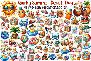 Quirky Summer Beach Day Clipart, an Illustration by Sublimation Artist