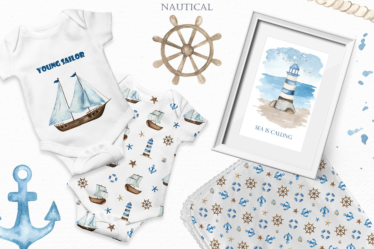 Nautical watercolor collection, a Transportation Illustration by Marina Ermakova (Photo 6 of 7)
