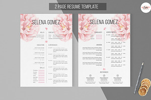Elegant Floral 2 Pages Resume, a Resume Template by Emaholic Template