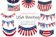 Watercolor USA Bunting Clipart, a Decorative Illustration by stickermadness (Thumbnail 1 of 3)