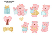 Pink Bear Watercolor Clipart Set, an Animal Illustration by Nattapohncha (Thumbnail 2 of 3)