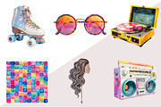 Watercolor Retro Disco Clipart, an Illustration by Design Market (Thumbnail 2 of 3)