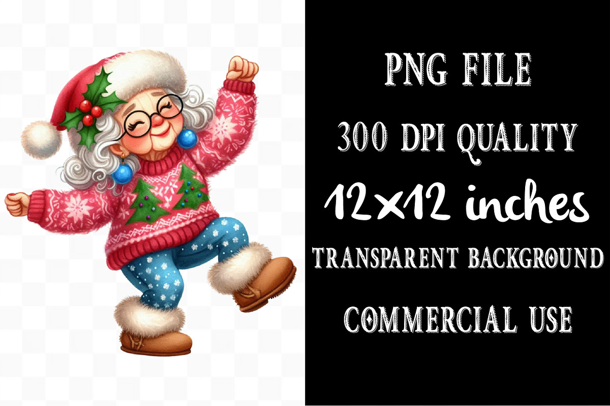 Funny Old Lady Christmas Sublimation, an Illustration by Designking (Photo 4 of 5)
