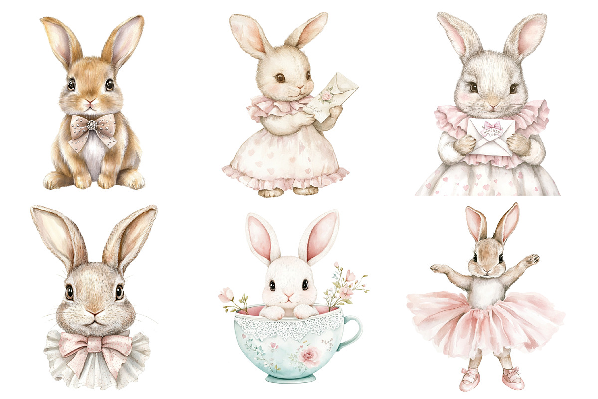 Cute Coquette Baby Bunny Clipart PNG, an Illustration by SinaCreation (Photo 2 of 5)