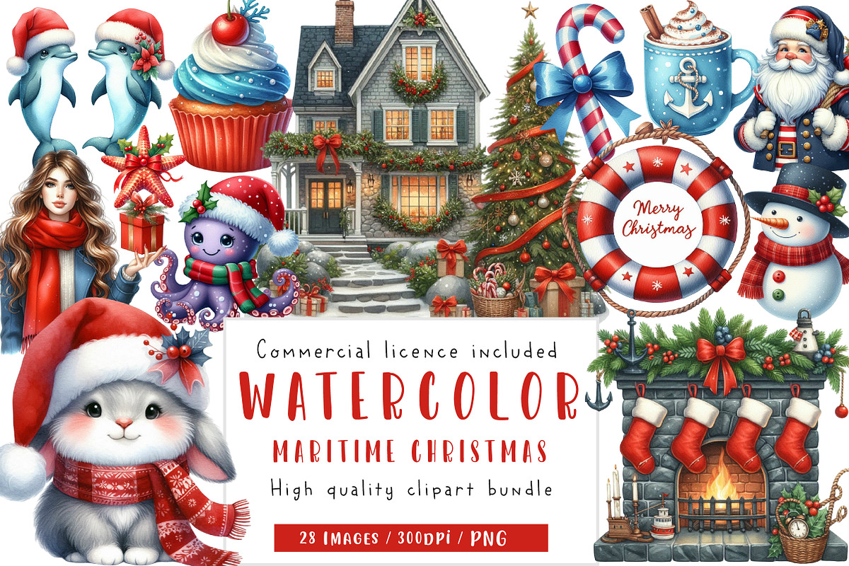 Merry Maritime Christmas Clipart, an Illustration by CreationArt (Photo 1 of 5)