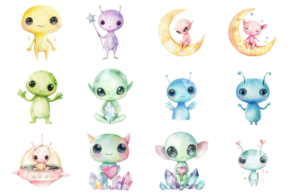 Kawaii Alien Clipart, an Illustration by Design Market (Photo 2 of 5)