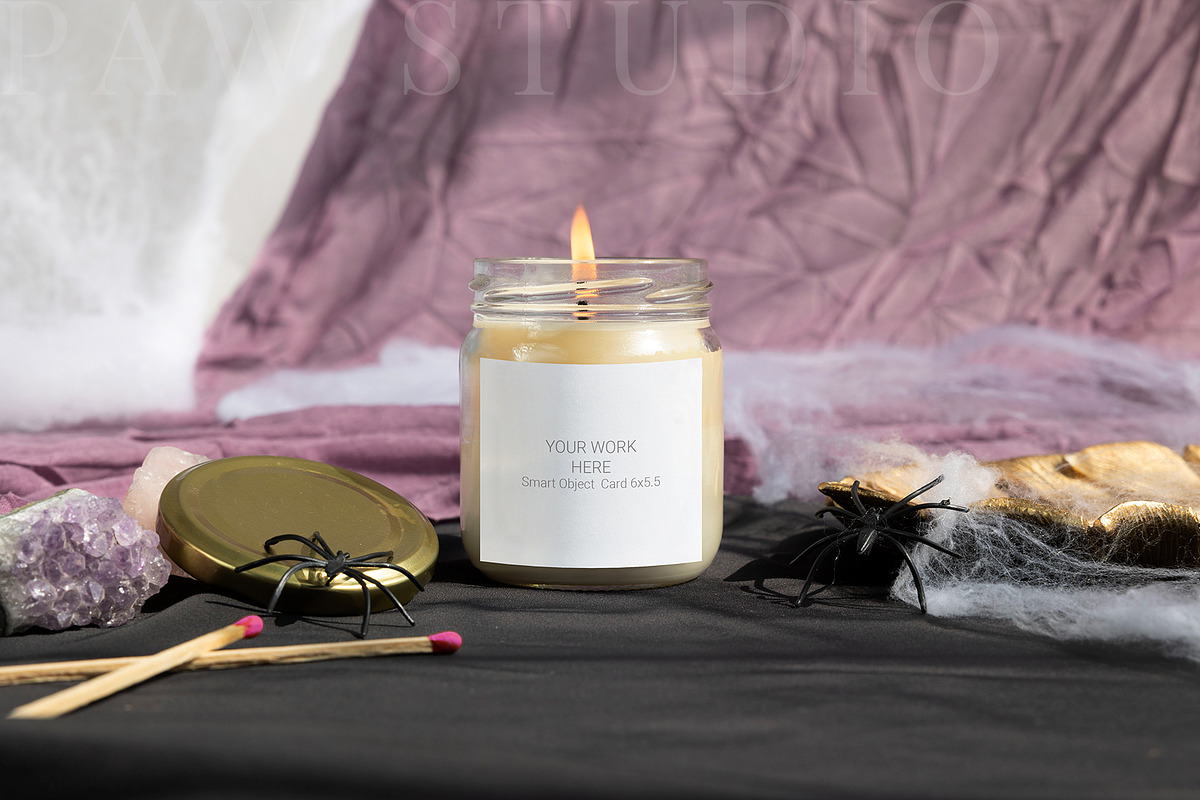 Halloween Candle Mockup Label fall, an Advertising Mockup by PawMockups (Photo 2 of 10)