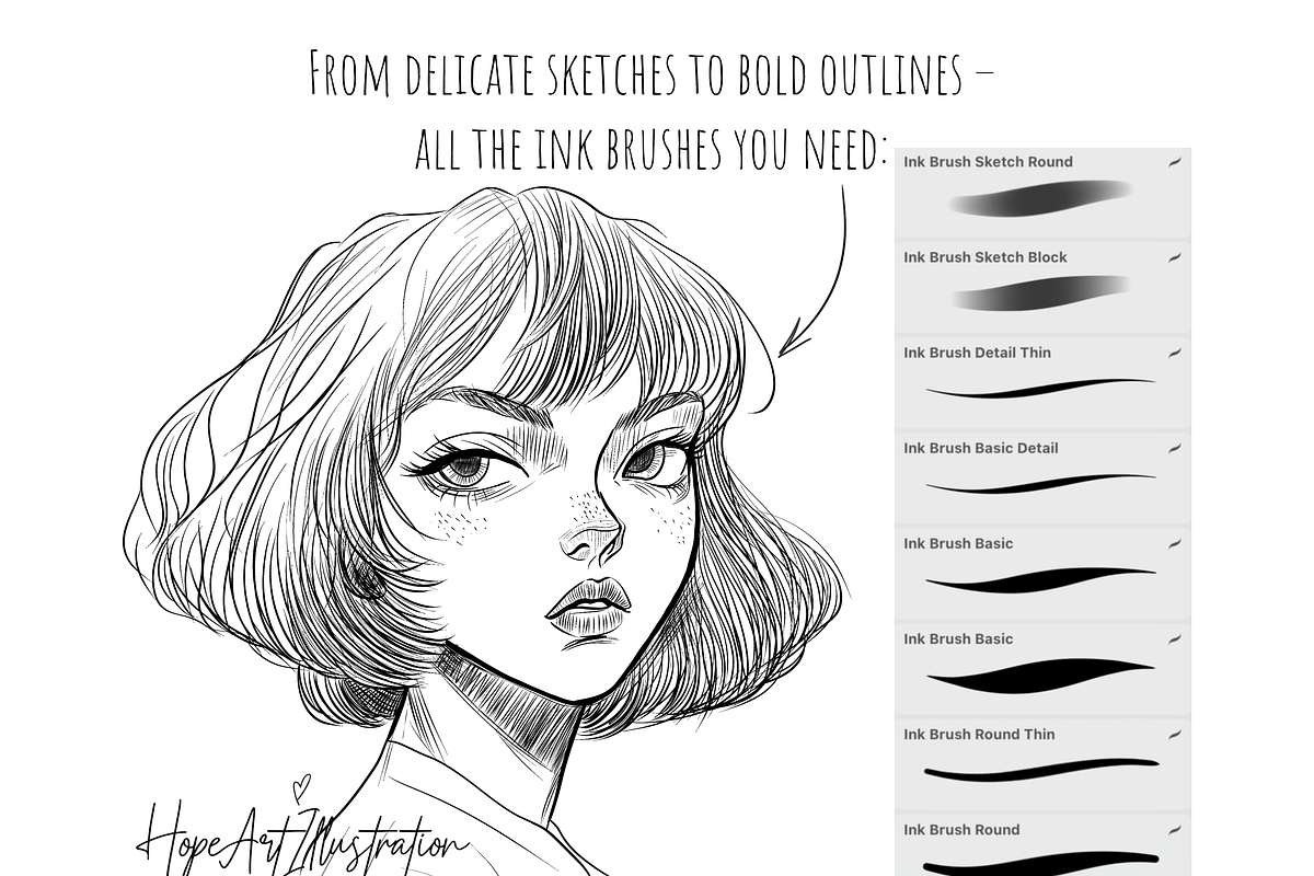 Procreate Ink, Fine line Brushes, a Brush Add-On by HopeArtIllustration (Photo 2 of 10)