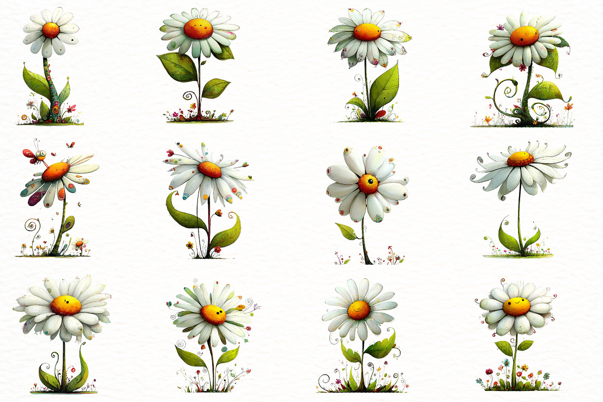 Whimsical white daisy Clipart, an Illustration by Designworld (Photo 2 of 8)